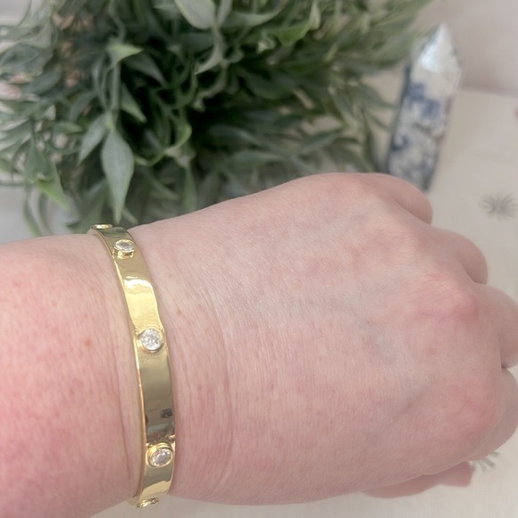 Gold Crystal Bangle Cuff Bracelet - Picture 6 of 8